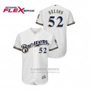 Camiseta Beisbol Hombre Milwaukee Brewers Jimmy Nelson Autentico Flex Base Blanco