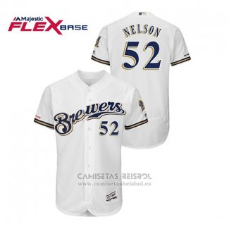 Camiseta Beisbol Hombre Milwaukee Brewers Jimmy Nelson Autentico Flex Base Blanco