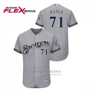 Camiseta Beisbol Hombre Milwaukee Brewers Josh Hader Autentico Flex Base Gris