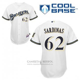 Camiseta Beisbol Hombre Milwaukee Brewers Luis Sardinas 62 Blanco Primera Cool Base