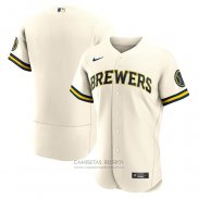 Camiseta Beisbol Hombre Milwaukee Brewers Primera Autentico Logo Crema