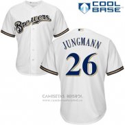 Camiseta Beisbol Hombre Milwaukee Brewers Taylor Jungmann Blanco Autentico Collection Cool Base Custom