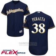 Camiseta Beisbol Hombre Milwaukee Brewers Wily Peralta Azul Autentico Collection Flex Base Custom