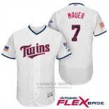 Camiseta Beisbol Hombre Minnesota Twins 2017 Estrellas y Rayas Joe Mauer Blanco Flex Base