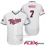 Camiseta Beisbol Hombre Minnesota Twins 2017 Estrellas y Rayas Joe Mauer Blanco Flex Base