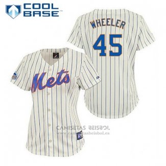 Camiseta Beisbol Hombre New York Mets Zack Wheeler 45 Crema Cool Base