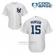 Camiseta Beisbol Hombre New York Yankees Thurman Munson 15 Blanco Primera Cool Base