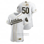 Camiseta Beisbol Hombre Oakland Athletics Mike Fiers Golden Edition Autentico Blanco