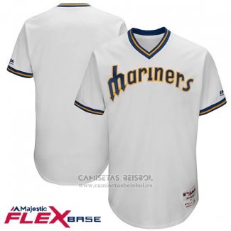 Camiseta Beisbol Hombre Seattle Mariners Blanco 1977 Turn Back The Cloc Flex Base