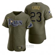 Camiseta Beisbol Hombre Tampa Bay Rays Nelson Cruz Camuflaje Digital Verde 2021 Salute To Service