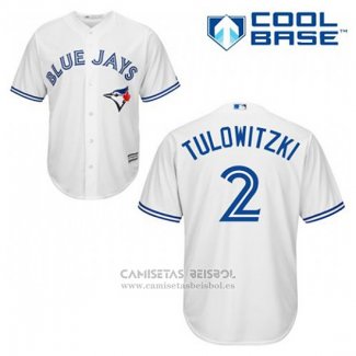 Camiseta Beisbol Hombre Toronto Blue Jays Troy Tulowitzki 2 Blanco Primera Cool Base