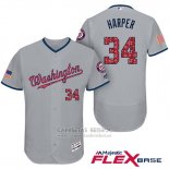 Camiseta Beisbol Hombre Washington Nationals 2017 Estrellas y Rayas Bryce Harper Gris Flex Base