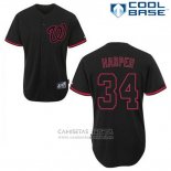 Camiseta Beisbol Hombre Washington Nationals Bryce Harper 34 Negro Fashion Cool Base