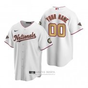 Camiseta Beisbol Hombre Washington Nationals Personalizada Gold-Trimmed Championship Replica Blanco