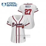 Camiseta Beisbol Mujer Atlanta Braves Austin Riley 2019 Postemporada Cool Base Blanco