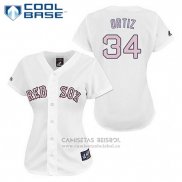 Camiseta Beisbol Mujer Boston Red Sox 34 David Ortiz Blanco Fashion Cool Base