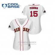 Camiseta Beisbol Mujer Boston Red Sox Dustin Pedroia 2019 Gold Program Cool Base Blanco