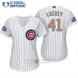 Camiseta Beisbol Mujer Chicago Cubs 41 John Lackey Blanco Oro Cool Base