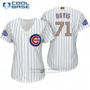 Camiseta Beisbol Mujer Chicago Cubs 71 Wade Davis Blanco Oro Cool Base