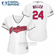 Camiseta Beisbol Mujer Cleveland Indians 2017 Postemporada 24 Andrew Miller Blanco Cool Base