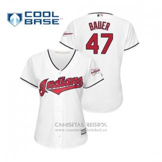 Camiseta Beisbol Mujer Cleveland Indians Trevor Bauer 2019 All Star Patch Cool Base Blanco