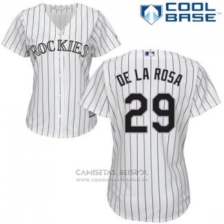 Camiseta Beisbol Mujer Colorado Rockies Jorge De La Rosa 29 Blanco Autentico Collection Cool Base