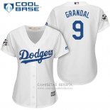 Camiseta Beisbol Mujer Los Angeles Dodgers 2017 World Series Yasmani Grandal Blanco Cool Base