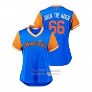 Camiseta Beisbol Mujer Miami Marlins Jarlin Garcia 2018 LLWS Players Weekend Jarlin The Marlin Azul