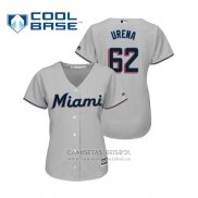 Camiseta Beisbol Mujer Miami Marlins Jose Urena Cool Base Road 2019 Gris