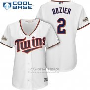 Camiseta Beisbol Mujer Minnesota Twins 2017 Postemporada Brian Dozier Blanco Cool Base