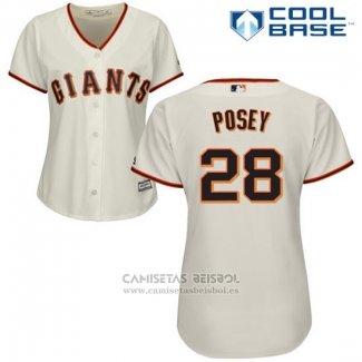 Camiseta Beisbol Mujer San Francisco Giants San Francisco Giant Buster Posey Crema Cooperstown Cool Base