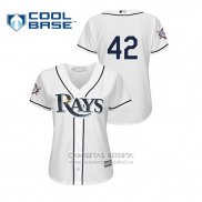 Camiseta Beisbol Mujer Tampa Bay Rays 2019 Jackie Robinson Day Cool Base Blanco