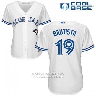 Camiseta Beisbol Mujer Toronto Blue Jays Jose Bautista Cool Base Blanco