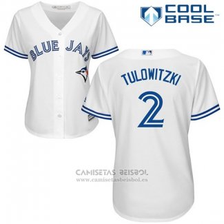 Camiseta Beisbol Mujer Toronto Blue Jays Troy Tulowitzki Cool Base Blanco