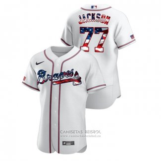 Camiseta Beisbol Hombre Atlanta Braves Luke Jackson 2020 Stars & Stripes 4th of July Blanco