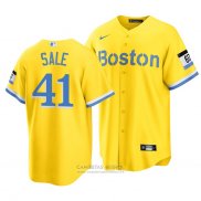 Camiseta Beisbol Hombre Boston Red Sox Chris Sale 2021 City Connect Replica Oro