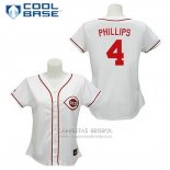 Camiseta Beisbol Hombre Cincinnati Reds Brandon Phillips 4 Blanco Cool Base