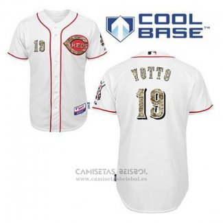 Camiseta Beisbol Hombre Cincinnati Reds Joey Votto 19 Blanco Usmc Cool Base