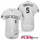 Camiseta Beisbol Hombre Colorado Rockies Carlos Gonzalez 5 Blanco Autentico Collection Flex Base