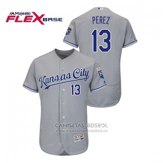 Camiseta Beisbol Hombre Kansas City Royals Salvador Perez Flex Base Gris