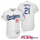 Camiseta Beisbol Hombre Los Angeles Dodgers 2017 Postemporada Yu Darvish Blanco Flex Base