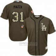 Camiseta Beisbol Hombre Los Angeles Dodgers 31 Mike Piazza Verde Salute To Service