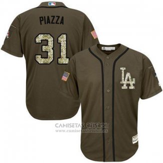 Camiseta Beisbol Hombre Los Angeles Dodgers 31 Mike Piazza Verde Salute To Service