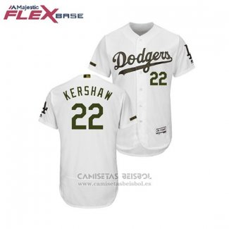 Camiseta Beisbol Hombre Los Angeles Dodgers Clayton Kershaw 2018 Dia de los Caidos Flex Base Blanco