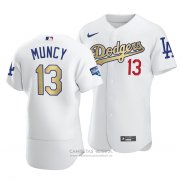 Camiseta Beisbol Hombre Los Angeles Dodgers Max Muncy 2021 Gold Program Patch Autentico Blanco