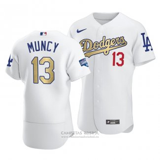 Camiseta Beisbol Hombre Los Angeles Dodgers Max Muncy 2021 Gold Program Patch Autentico Blanco