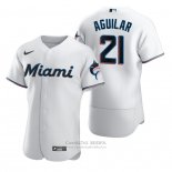 Camiseta Beisbol Hombre Miami Marlins Jesus Aguilar Autentico Primera Blanco