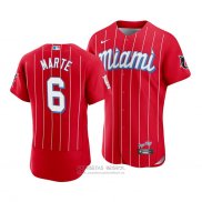 Camiseta Beisbol Hombre Miami Marlins Starling Marte 2021 City Connect Autentico Rojo