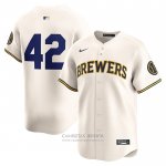 Camiseta Beisbol Hombre Milwaukee Brewers 2024 Jackie Robinson Day Primera Limited Crema