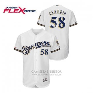 Camiseta Beisbol Hombre Milwaukee Brewers Alex Claudio Autentico Flex Base Blanco